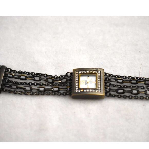 Kensie Brass Tone Layered Link Chain Rhinestone Accent New Battery Watch - Picture 1 of 4